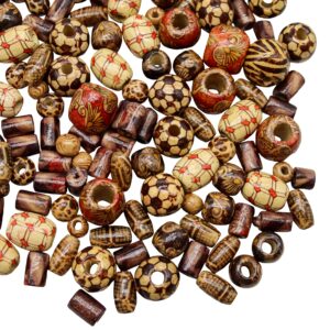 fun-weevz 500 pcs wooden beads for jewelry making adults, painted assorted african beads, macrame supplies beads, craft jewelry wood beads for bracelets & necklace, large & small round barrel tubular