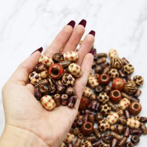 Fun-Weevz 500 PCS Wooden Beads for Jewelry Making Adults, Painted Assorted African Beads, Macrame Supplies Beads, Craft Jewelry Wood Beads for Bracelets & Necklace, Large & Small Round Barrel Tubular