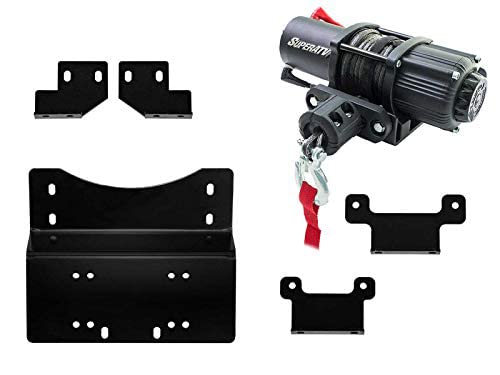 SuperATV Black Ops 3500 lb Winch with Winch Mounting Plate for 2014+ Honda Pioneer 700 / Honda Pioneer 700-4 | Complete Winch Kit Ready for Quick & Easy Install | Powder Coated Heavy Duty Steel Plate