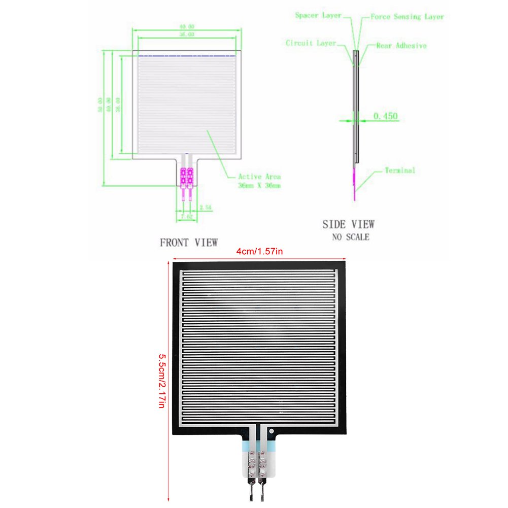 Zetiling Thin Film Pressure Sensor, Pressure Sensor Pad, Force Sensing Resistor Square RP-S40-ST High Accuracy Force Sensor for Intelligent High-end Seat