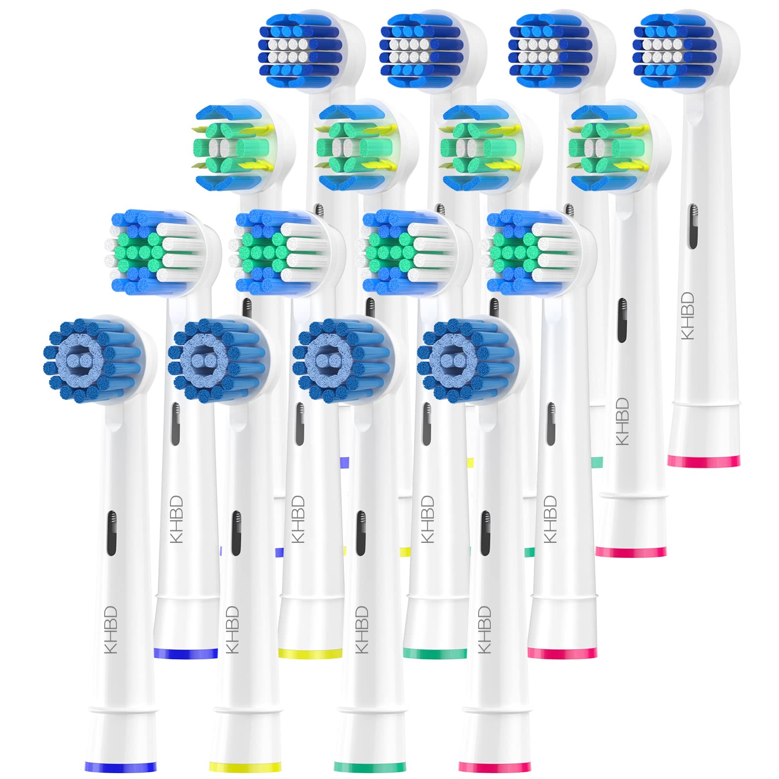 KHBD 16 Pack Replacement Heads for Oral B Braun- Includes 4 Sensitive Brush, 4 Precision Brush, 4 Deep Cleaning, 4 Floss Cleaning Toothbrush Heads