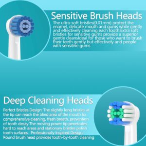 KHBD 16 Pack Replacement Heads for Oral B Braun- Includes 4 Sensitive Brush, 4 Precision Brush, 4 Deep Cleaning, 4 Floss Cleaning Toothbrush Heads