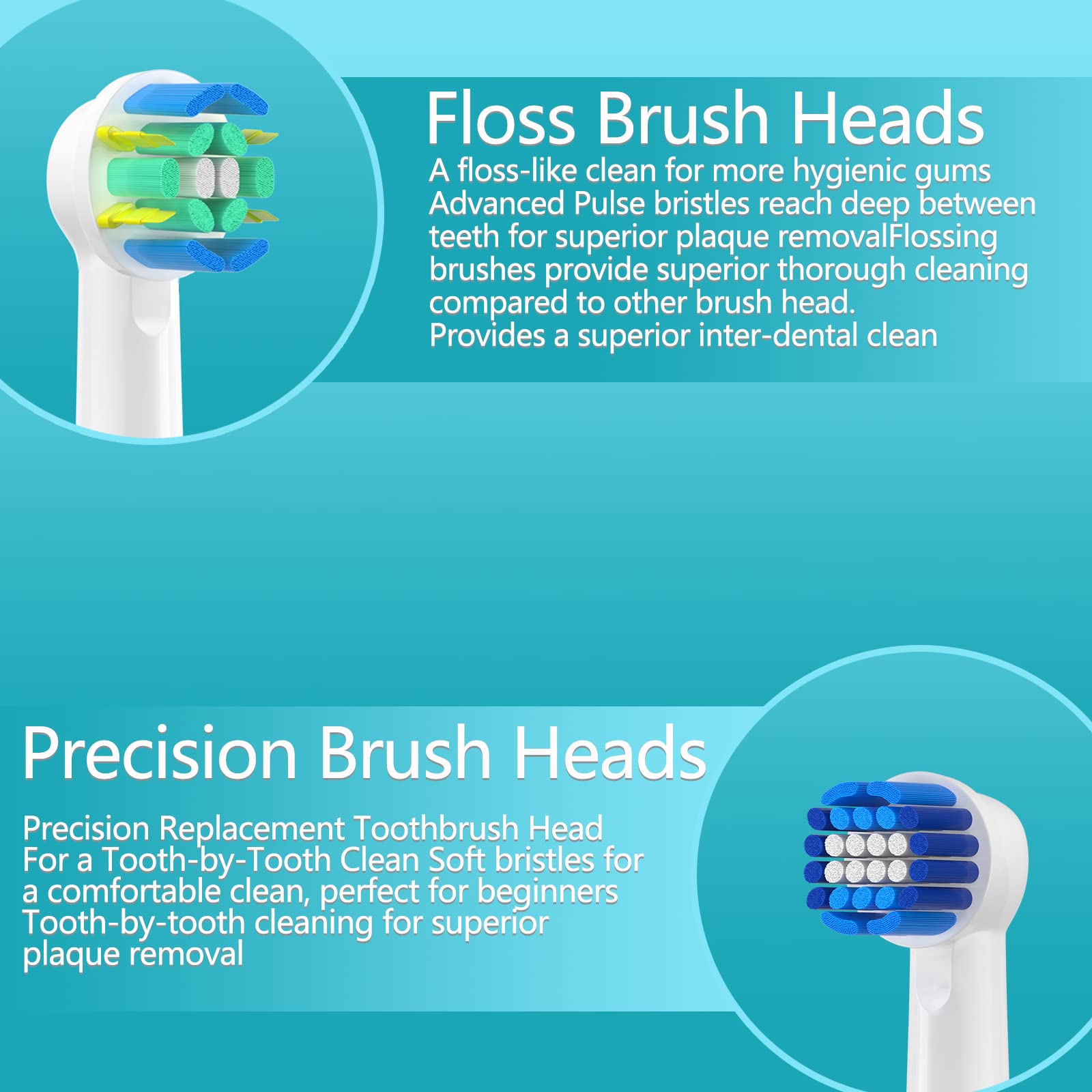 KHBD 16 Pack Replacement Heads for Oral B Braun- Includes 4 Sensitive Brush, 4 Precision Brush, 4 Deep Cleaning, 4 Floss Cleaning Toothbrush Heads