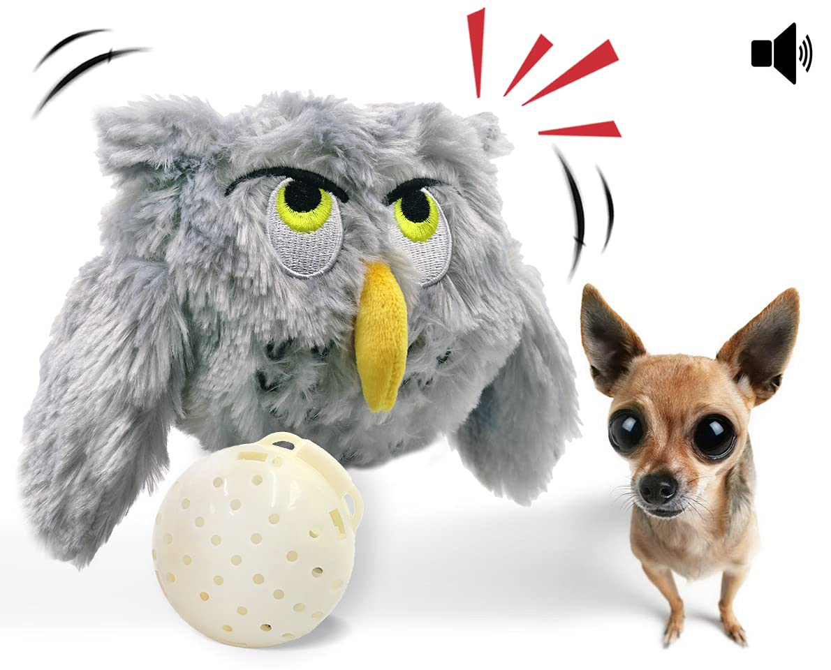 YOOGAO Pet Interactive Dog Toy, Plush Electric Dog Toy, Vibrating and Squeaky, Battery Operated, Prevent Boredom for Pets (Owly)