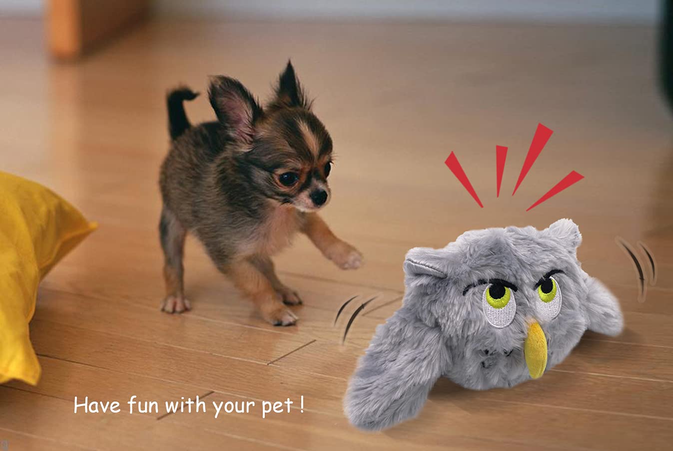 YOOGAO Pet Interactive Dog Toy, Plush Electric Dog Toy, Vibrating and Squeaky, Battery Operated, Prevent Boredom for Pets (Owly)