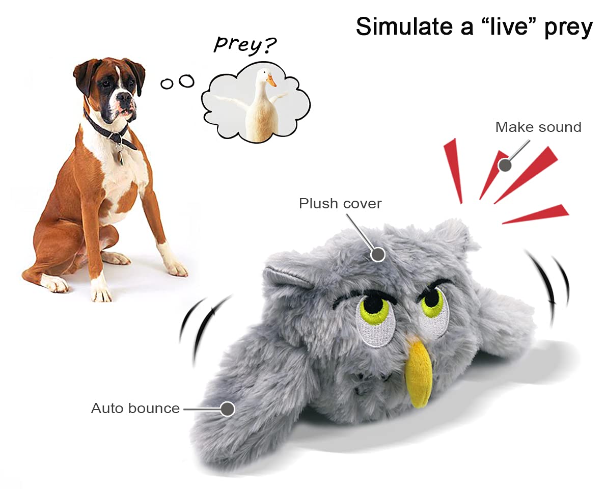 YOOGAO Pet Interactive Dog Toy, Plush Electric Dog Toy, Vibrating and Squeaky, Battery Operated, Prevent Boredom for Pets (Owly)