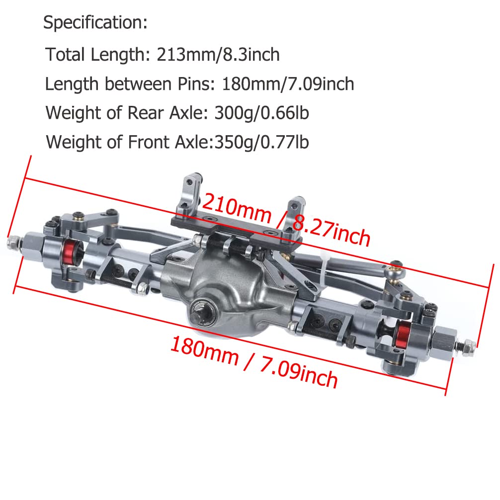 RZXYL 1:10 Rock Crawler Axle, Aluminum Alloy Front and Rear Axle for Axial SCX10 RC Crawler Car (Titanium)