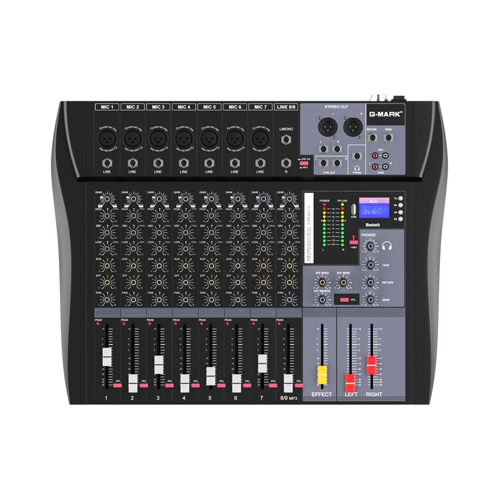 Audio Interface Mixer G-MARK MR80S USB Bluetooth Mixing Console 8 Channel 48V Phantom Power Sound Board Music Reverb For PC Stage Studio DJ Sound Controller Analog Mixer