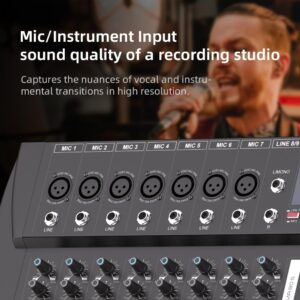 Audio Interface Mixer G-MARK MR80S USB Bluetooth Mixing Console 8 Channel 48V Phantom Power Sound Board Music Reverb For PC Stage Studio DJ Sound Controller Analog Mixer