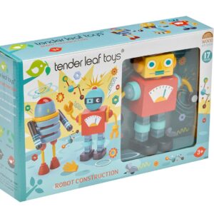 Tender Leaf Toys - Robot Construction - 17 Pieces Wooden Construction Set to Build and Stack 3 Robot in Endless Variations - Develops Problem Solving Skills and Imaginative Play for Children 3+