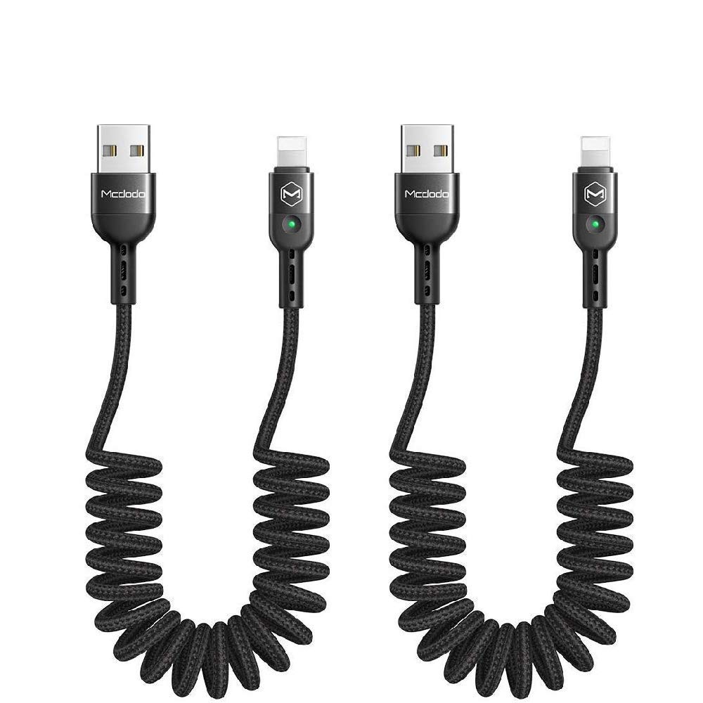 mcdodo [2 Pack] Anti Winding Cable, LED Coiled Cord Nylon Braided Sync Charge USB Data 6FT/1.8M Cable Compatible 14/13/12/11 Pro Max