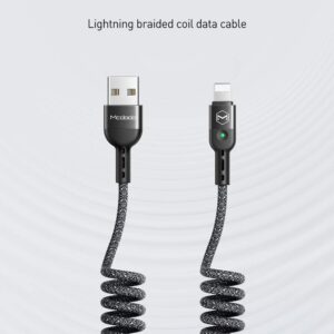 mcdodo [2 Pack] Anti Winding Cable, LED Coiled Cord Nylon Braided Sync Charge USB Data 6FT/1.8M Cable Compatible 14/13/12/11 Pro Max