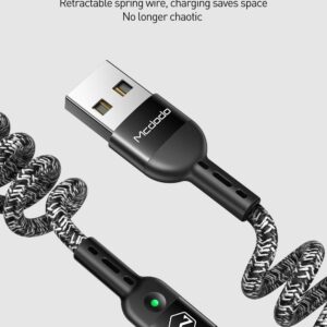 mcdodo [2 Pack] Anti Winding Cable, LED Coiled Cord Nylon Braided Sync Charge USB Data 6FT/1.8M Cable Compatible 14/13/12/11 Pro Max