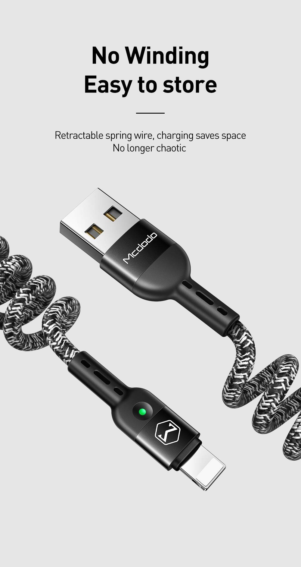 mcdodo [2 Pack] Anti Winding Cable, LED Coiled Cord Nylon Braided Sync Charge USB Data 6FT/1.8M Cable Compatible 14/13/12/11 Pro Max