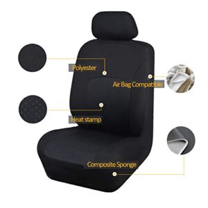 Flying Banner Car Seat Covers Set Front Seats and Rear Bench Polyester Cover Embossed Fabric Block Pattern Black