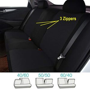 Flying Banner Car Seat Covers Set Front Seats and Rear Bench Polyester Cover Embossed Fabric Block Pattern Black