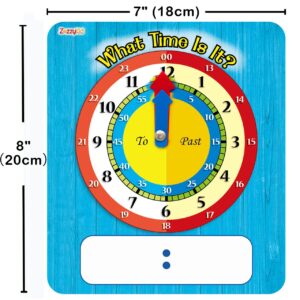 ZazzyKid Time Learning Analog Clock for Kids - Pack of 5 (7 x 8 Inches) with 5 Erasable Markers: Teach Children to Tell The Time