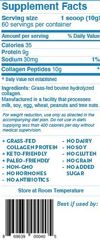 Dr. Kellyann Hydrolyzed Collagen Peptides Protein Powder Unflavored (60 Servings, 1.3lbs) Grass Fed Paleo & Keto Collagen Supplement - Non-GMO - Gluten and Dairy Free - Protein 9g, Collagen 10g