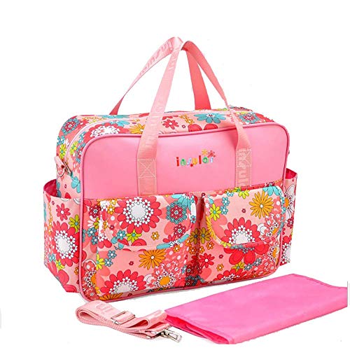 Alipher Diaper Bag Women Tote Bag Nylon Nappy Bag Durable Shoulder Bag Pregnant Handle Bag (Pink Flower)