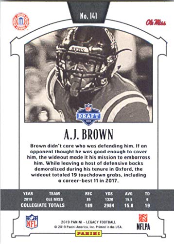 2019 Panini Legacy #141 A.J. Brown NM-MT Ole Miss Rebels Officially Licensed NFL Football Trading Card