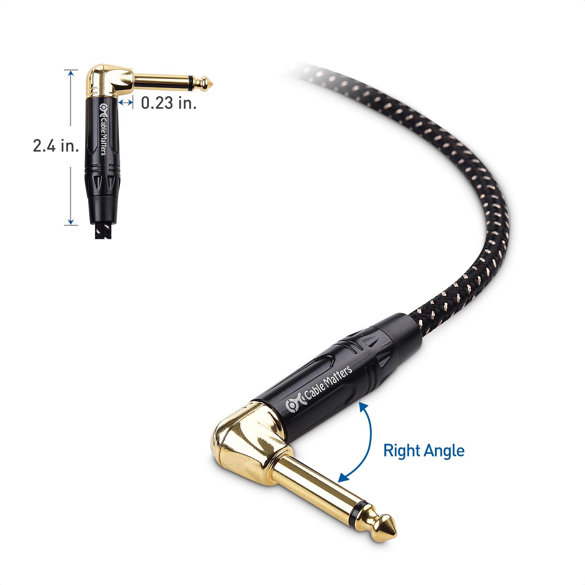 Cable Matters Braided 2-Pack 1/4 Inch TS Right Angle Electric Guitar Cable 6 Feet - Straight to Right Angle Guitar Cord/Guitar Amp Cord/Instrument Cable for Guitar, Bass AMP, Mixer, Equalizer