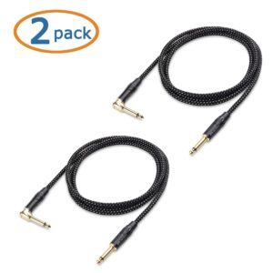 Cable Matters Braided 2-Pack 1/4 Inch TS Right Angle Electric Guitar Cable 6 Feet - Straight to Right Angle Guitar Cord/Guitar Amp Cord/Instrument Cable for Guitar, Bass AMP, Mixer, Equalizer