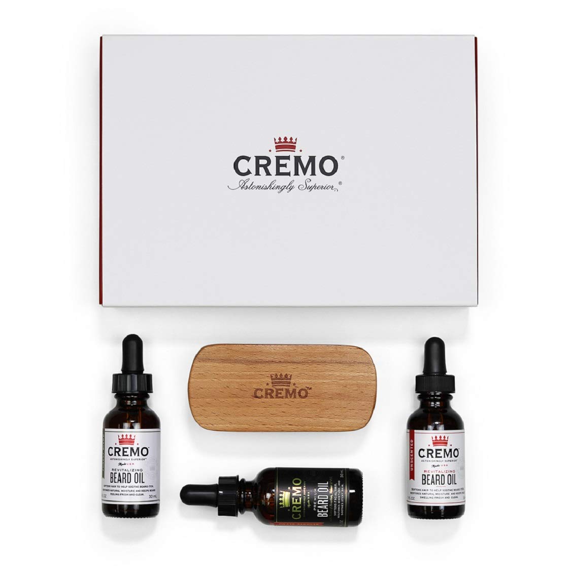 Cremo Beard Oil Kit for Restoring and Revitalizing Beards – Includes Reserve Blend Beard Oil, Mint Blend Beard Oil, Forest Blend Beard Oil, and 100% Boar Bristle Brush