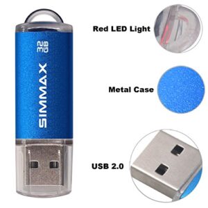 SIMMAX Memory Stick 32GB 3 Pack 32GB USB 2.0 Flash Drives Thumb Drive Pen Drive (32GB Pink Blue Green)