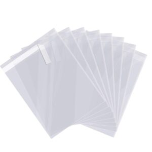 deelf 9 x 12 inch clear cellophane bags, 200ct self-adhesive sealing strip treat bags in bulk, plastic cello bags for safe packing food, cookies, candies, fruits, clothes and shirts, 1.6mil thickness