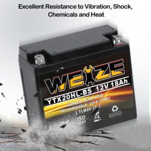 Weize YTX20HL-BS Battery, High Performance - Maintenance Free - Sealed AGM ETX20HL BS Motorcycle Battery