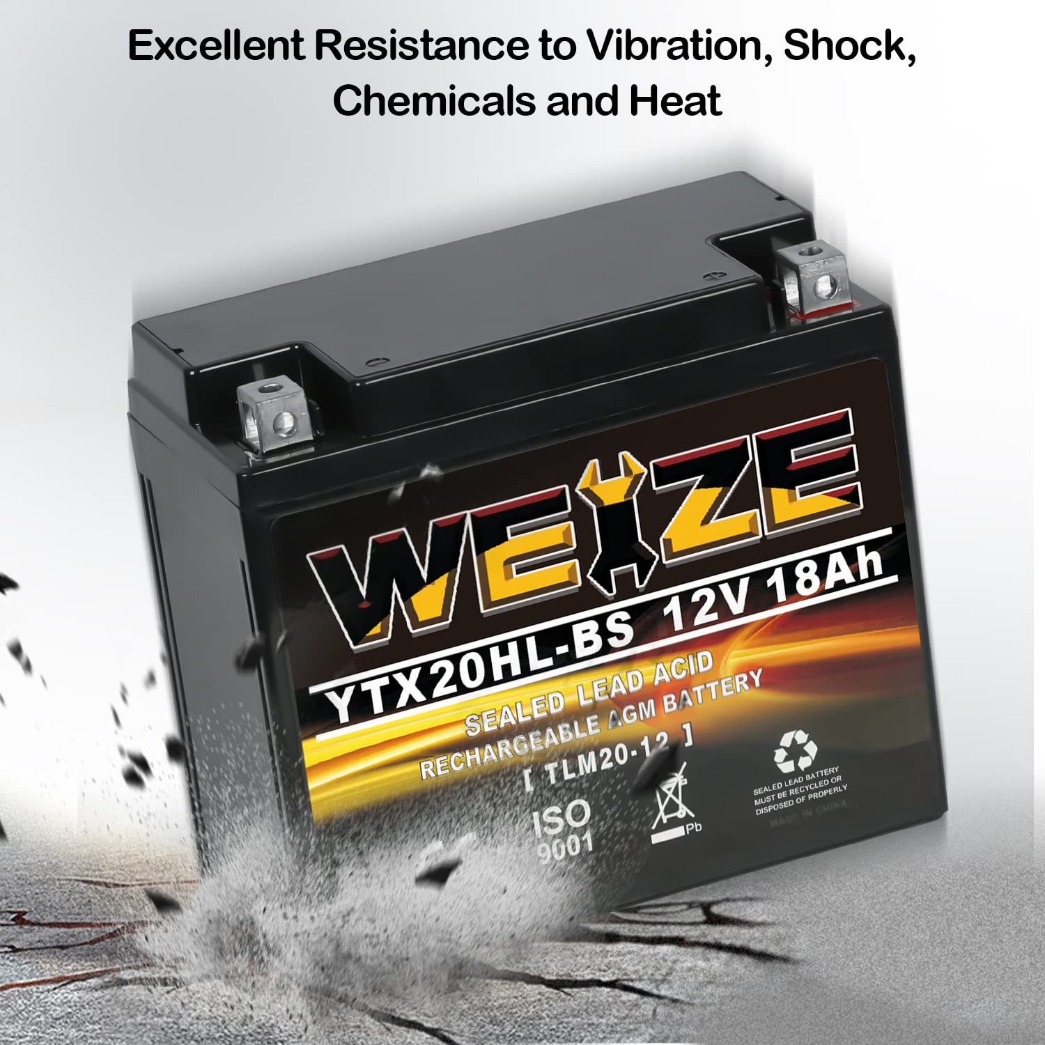 Weize YTX20HL-BS Battery, High Performance - Maintenance Free - Sealed AGM ETX20HL BS Motorcycle Battery