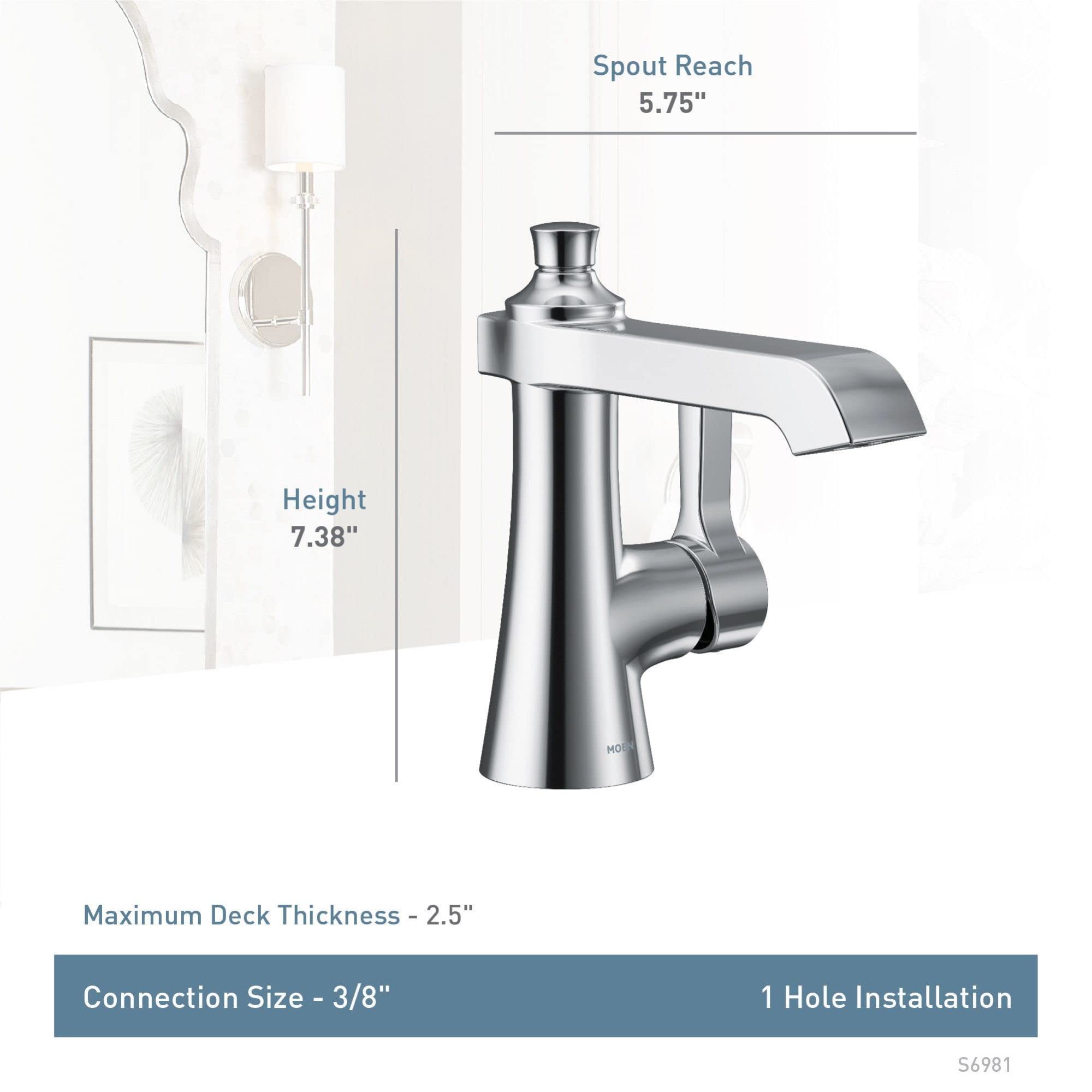 Moen Brushed Gold Flara One-Handle Single Hole Bathroom Faucet with Drain Assembly, S6981BG