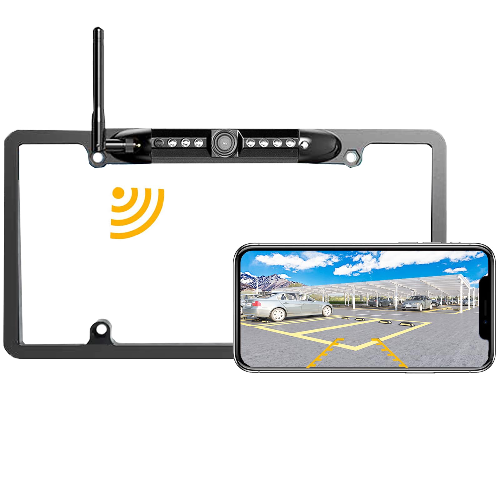 License Plate Wireless Backup Camera, 2.4Ghz WiFi Rear View Camera, LASTBUS 170° View Angle Universal IP69 Waterproof Car Camera for Car Truck SUV Pickup Trailer Van Camper