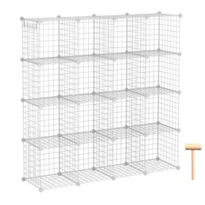 c&ahome wire cube storage, 16-cube organizer metal grids storage, storage bins shelving, modular bookshelf shelves, diy closet cabinet ideal for bedroom, office 48.4”l x 12.4”w x 48.4”h white