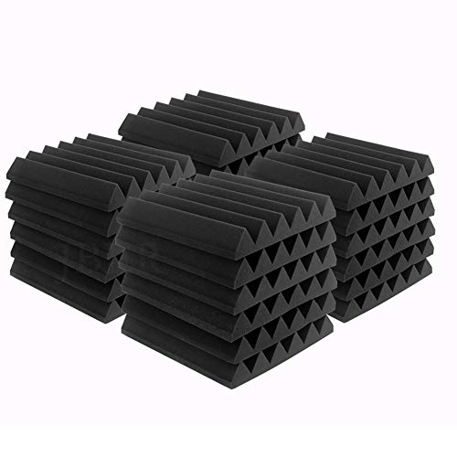 JBER Acoustic Panels Studio Foam Wedges Fireproof Soundproof Padding Wall Panels 2" X 12" X 12" (24 Pack Wedge 2" - Charcoal)