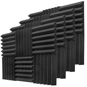 JBER Acoustic Panels Studio Foam Wedges Fireproof Soundproof Padding Wall Panels 2" X 12" X 12" (24 Pack Wedge 2" - Charcoal)