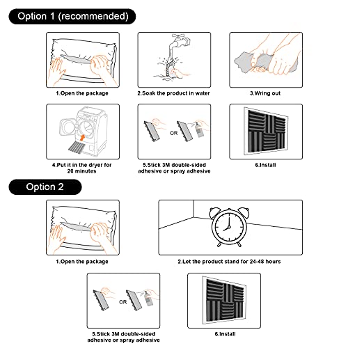 JBER Acoustic Panels Studio Foam Wedges Fireproof Soundproof Padding Wall Panels 2" X 12" X 12" (24 Pack Wedge 2" - Charcoal)