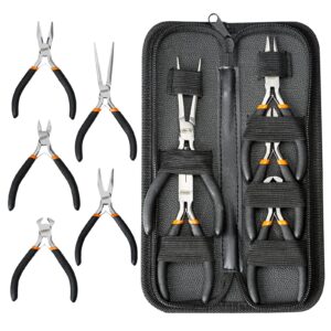 soonan 5 pieces mini pliers, long lasting tool set cable cutters – long needle nose, long nose, nipper bent nose, end cutting, diagonal cutting, precision pliers set