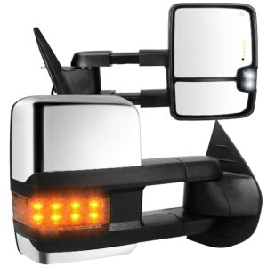 AUTOSAVER88 Towing Mirrors Compatible with Chevy GMC 2007-2013 Silverado Sierra (07 for New Body ONLY) with Turn Signal Spot Indicator Power Heated Exterior Automotive Outside Assembly Set Chrome