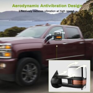 AUTOSAVER88 Towing Mirrors Compatible with Chevy GMC 2007-2013 Silverado Sierra (07 for New Body ONLY) with Turn Signal Spot Indicator Power Heated Exterior Automotive Outside Assembly Set Chrome