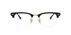 ray-ban rx3716vm clubmaster metal square prescription eyeglass frames, black on arista/demo lens, 50 mm