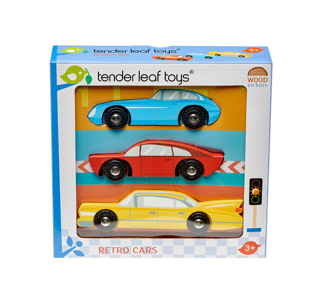 Tender Leaf Toys - Retro Cars - Three Vintage Solid Wood Super Car Set Made with Premium Quality Materials - Encourages Imaginative Roleplay and Develops Fine Motor Skills for Children 3+