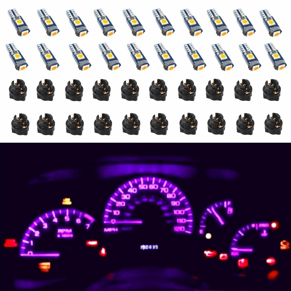 WLJH 74 Led Bulb Dash Lights Extremely Bright T5 2721 18 37 286 Wedge PC74 Twist Socket Automotive Instrument Panel Gauge Light Kits Dashboard Cluster Shift Bulbs Purple Pack of 20