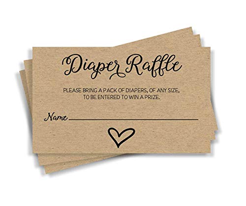 All Ewired Up 50 Gender Neutral Kraft Baby Shower Diaper Raffle Tickets, Lottery Insert Cards for Heart Baby Shower Invitations Supplies Games for Baby Gender Tickets (50-Cards)