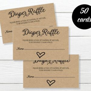 All Ewired Up 50 Gender Neutral Kraft Baby Shower Diaper Raffle Tickets, Lottery Insert Cards for Heart Baby Shower Invitations Supplies Games for Baby Gender Tickets (50-Cards)