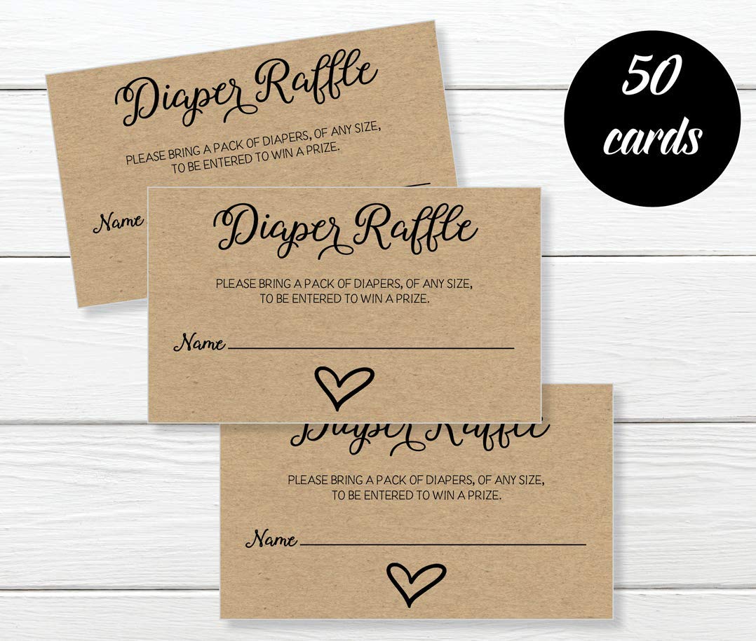 All Ewired Up 50 Gender Neutral Kraft Baby Shower Diaper Raffle Tickets, Lottery Insert Cards for Heart Baby Shower Invitations Supplies Games for Baby Gender Tickets (50-Cards)