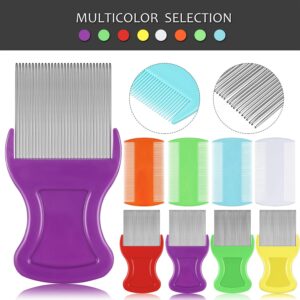 8 Pieces Flea Lice Combs Double Sided Lice Removal Comb Hair Grooming Comb with Metal Teeth (Orange, Blue, Purple, White, 3.5 x 2 Inch, 3.54 x 1.57 Inch)