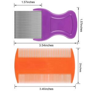 8 Pieces Flea Lice Combs Double Sided Lice Removal Comb Hair Grooming Comb with Metal Teeth (Orange, Blue, Purple, White, 3.5 x 2 Inch, 3.54 x 1.57 Inch)