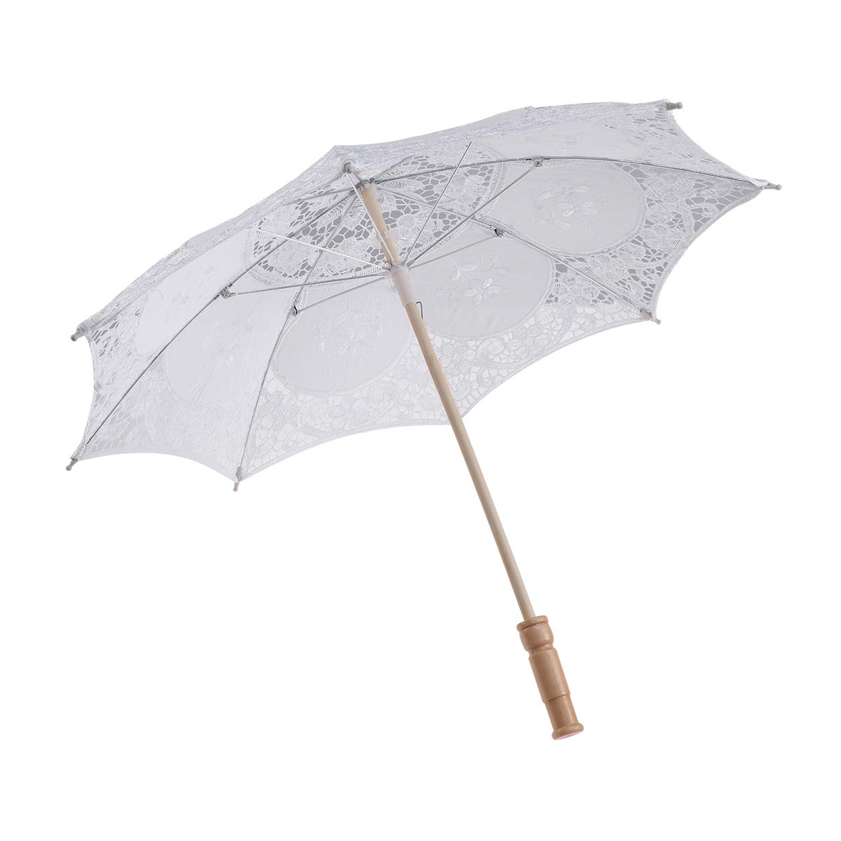 Toyvian 44cm Lace Umbrella Wedding Small Umbrella for Bride Wedding Gift Photo Props Kids Gift - White