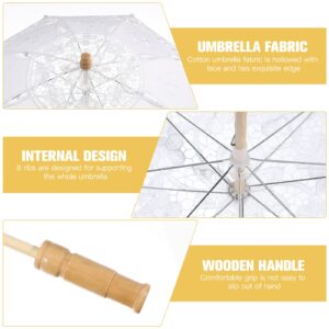 Toyvian 44cm Lace Umbrella Wedding Small Umbrella for Bride Wedding Gift Photo Props Kids Gift - White